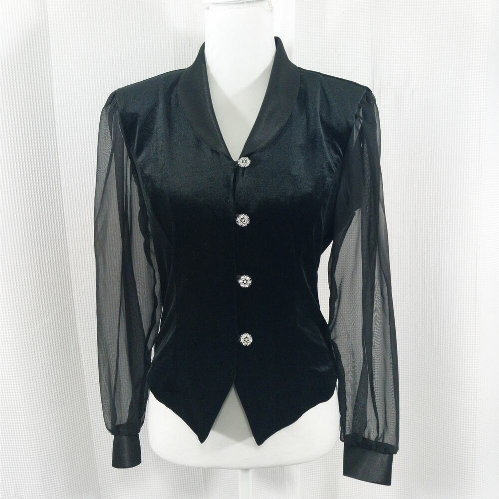 Dressbarn Black Sheer Sleeve Blouse - Picture 2 of 9